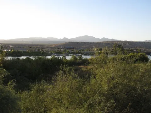 The Colorado River at Bullhead City, Arizona, with the hills east of town, in 2013