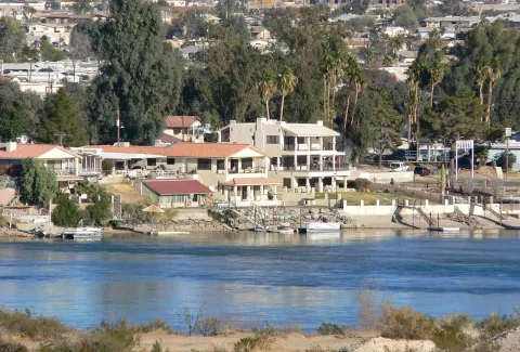 Houses and docks along the Colorado River in Bullhead City, Arizona, in 2006