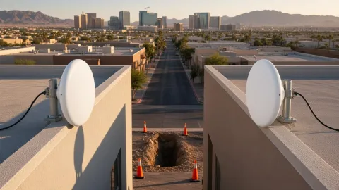 Un PTP de microondas usa un camino aéreo en línea recta en lugar de zanjear fibra en la calle